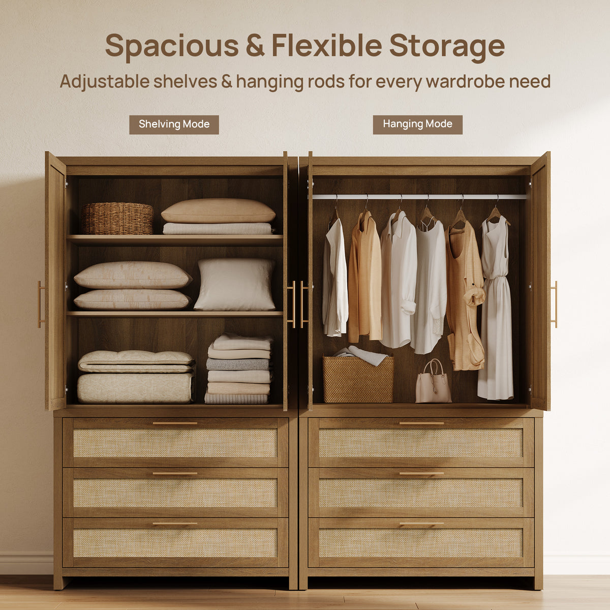 Savanna Boho Wardrobe, Large Storage, Set of 3