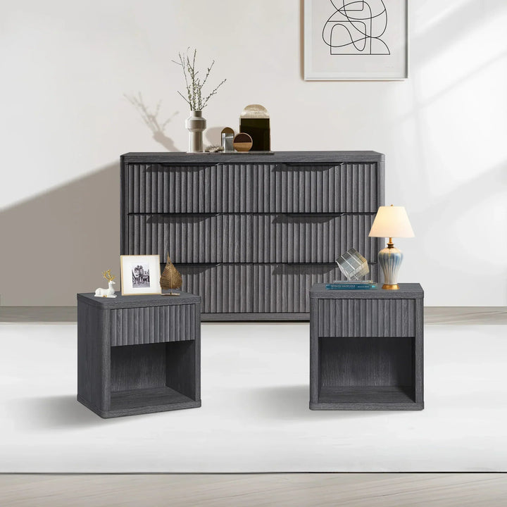 Cas 6 Drawers Dresser and 1 Drawer Nightstands Set for Bedroom - 1 Set - Dark Grey Alder