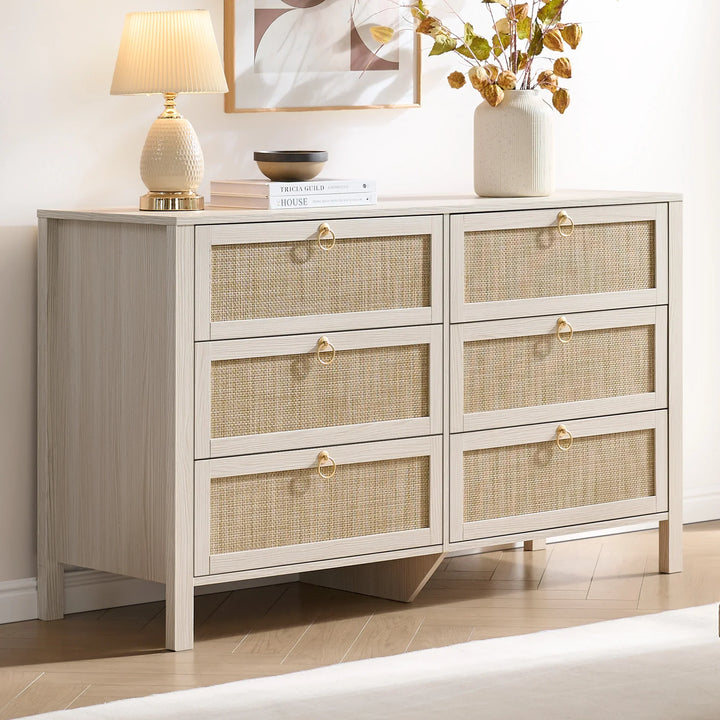 Terra 6 Drawers Dresser And Nightstands Sets, Golden Handle