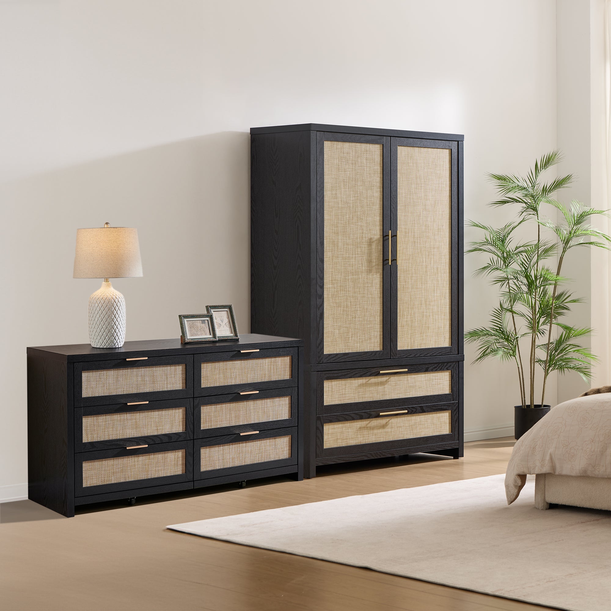 SICOTAS 2-Piece Rattan Bedroom Furniture Set-WM