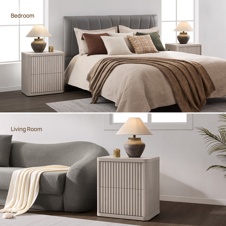 Cas 2-Drawer Nightstand, Fluted Style