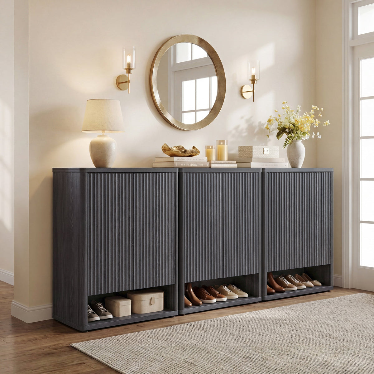 Cas Black Shoe Cabinet Entryway, Set of 3
