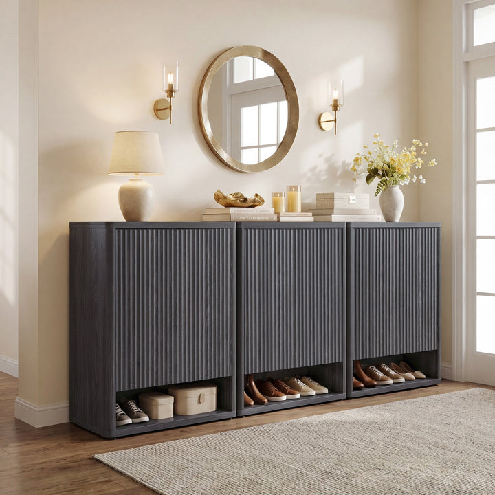 Cas Black Shoe Cabinet Entryway, Set of 3