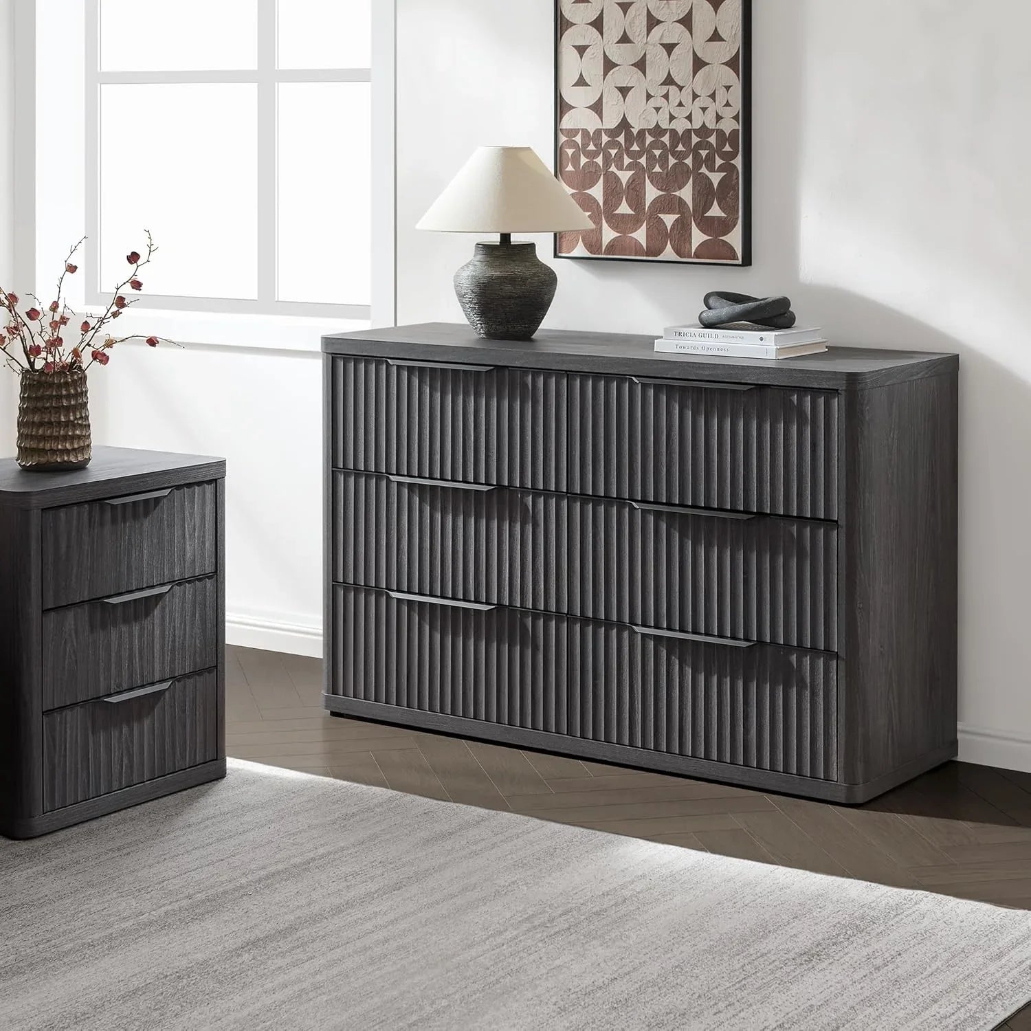 Cas 6 Drawers Dresser and 1 Drawer Nightstands Set for Bedroom