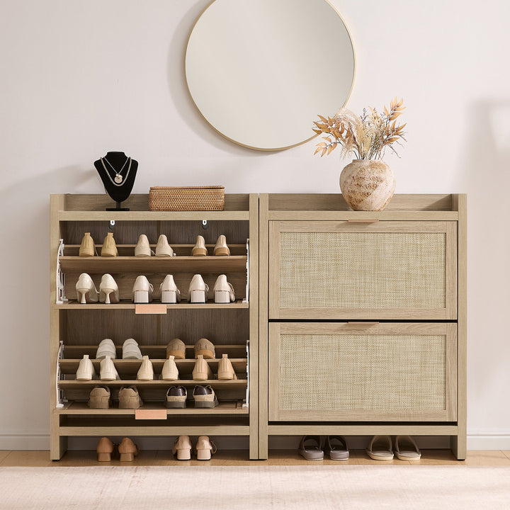 Savanna Rattan Double Flip Shoe Cabinet, Set of 3