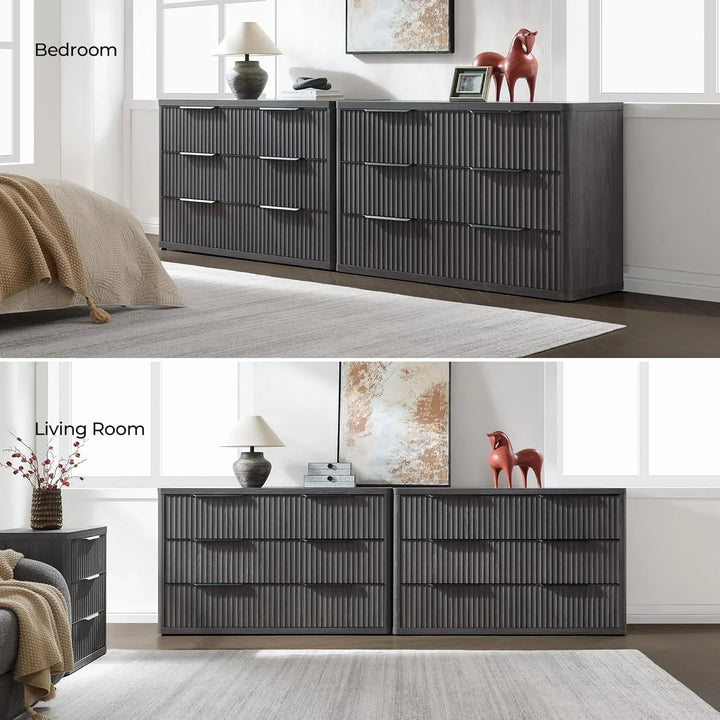 Cas 6 Drawers Dresser and 1 Drawer Nightstands Set for Bedroom