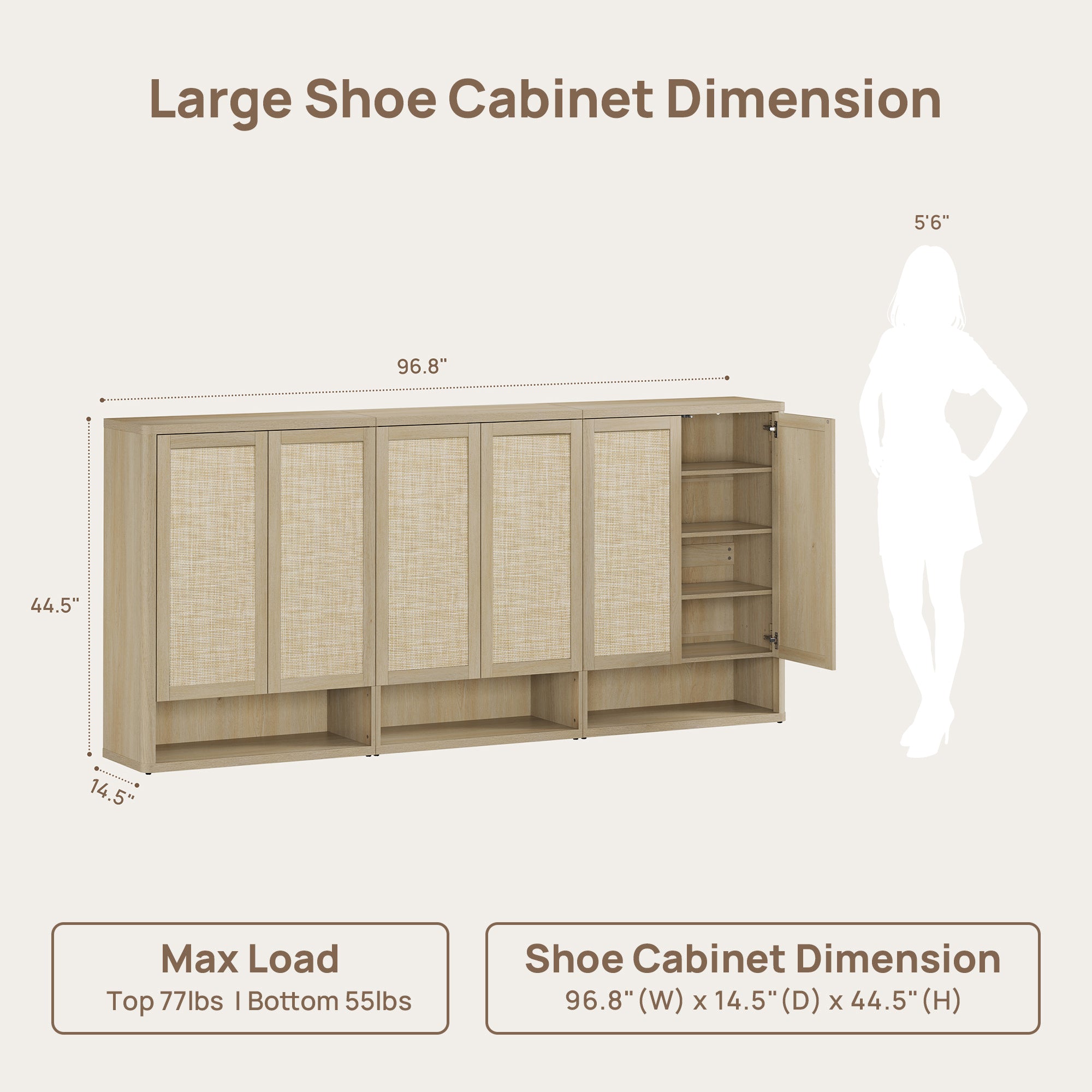 Zura Modern 3-Piece Rattan Shoe Cabinet, 70 Pairs