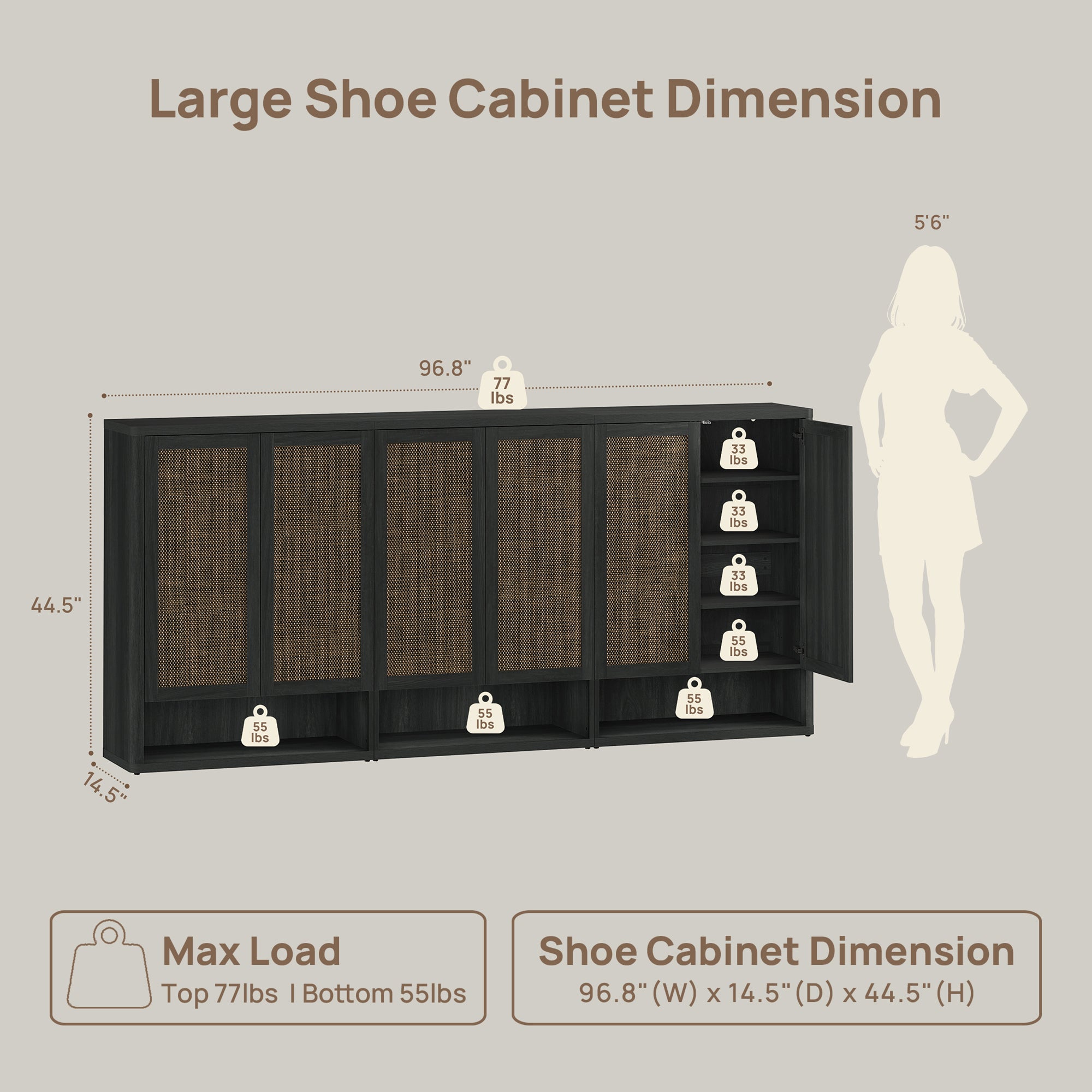 Zura Modular Shoe Cabinet with 6 Doors, 70 Pairs