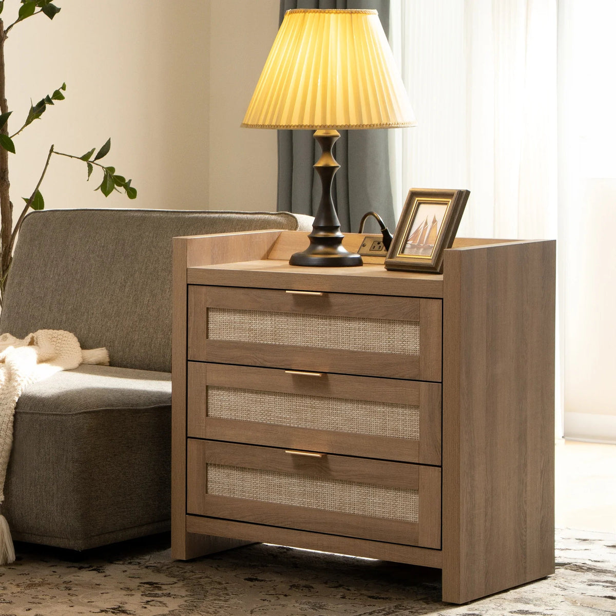 Savanna 3 Drawers Nightstand - 2 Pieces - Reclaimed Light Oak