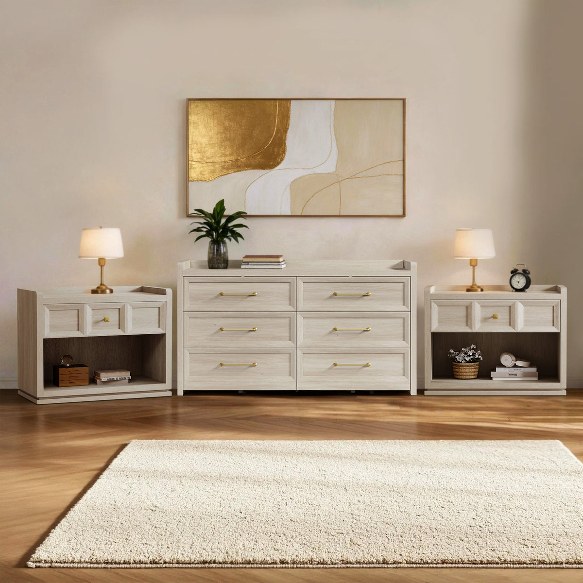 Helio 6-Drawer Dresser and Large Nightstands Set