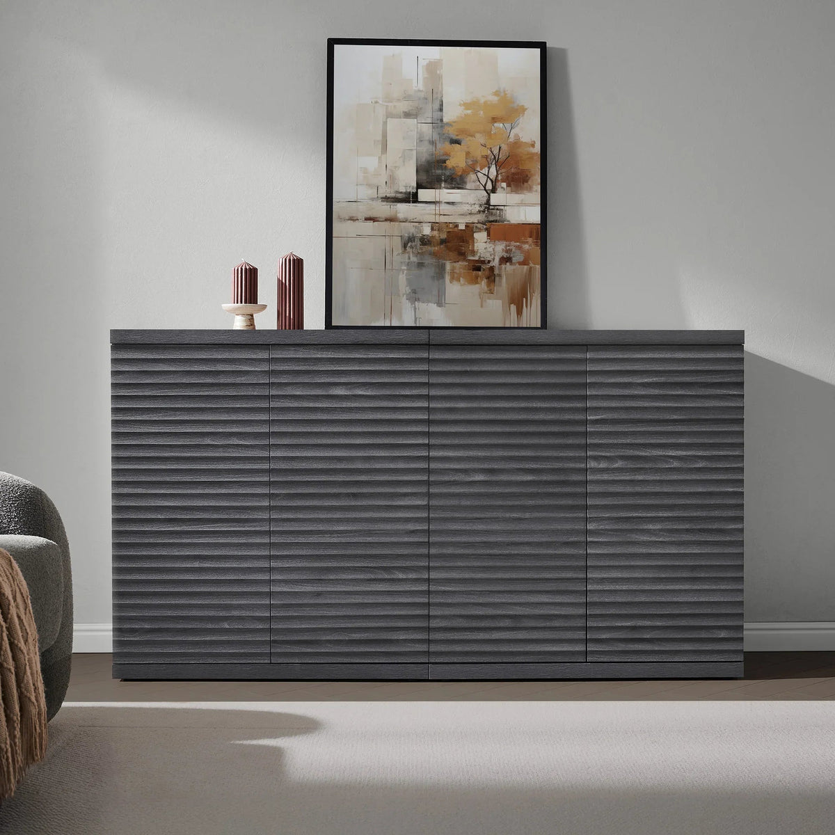 Stria Sideboard with 2 Doors for Dining Room, Set of 2
