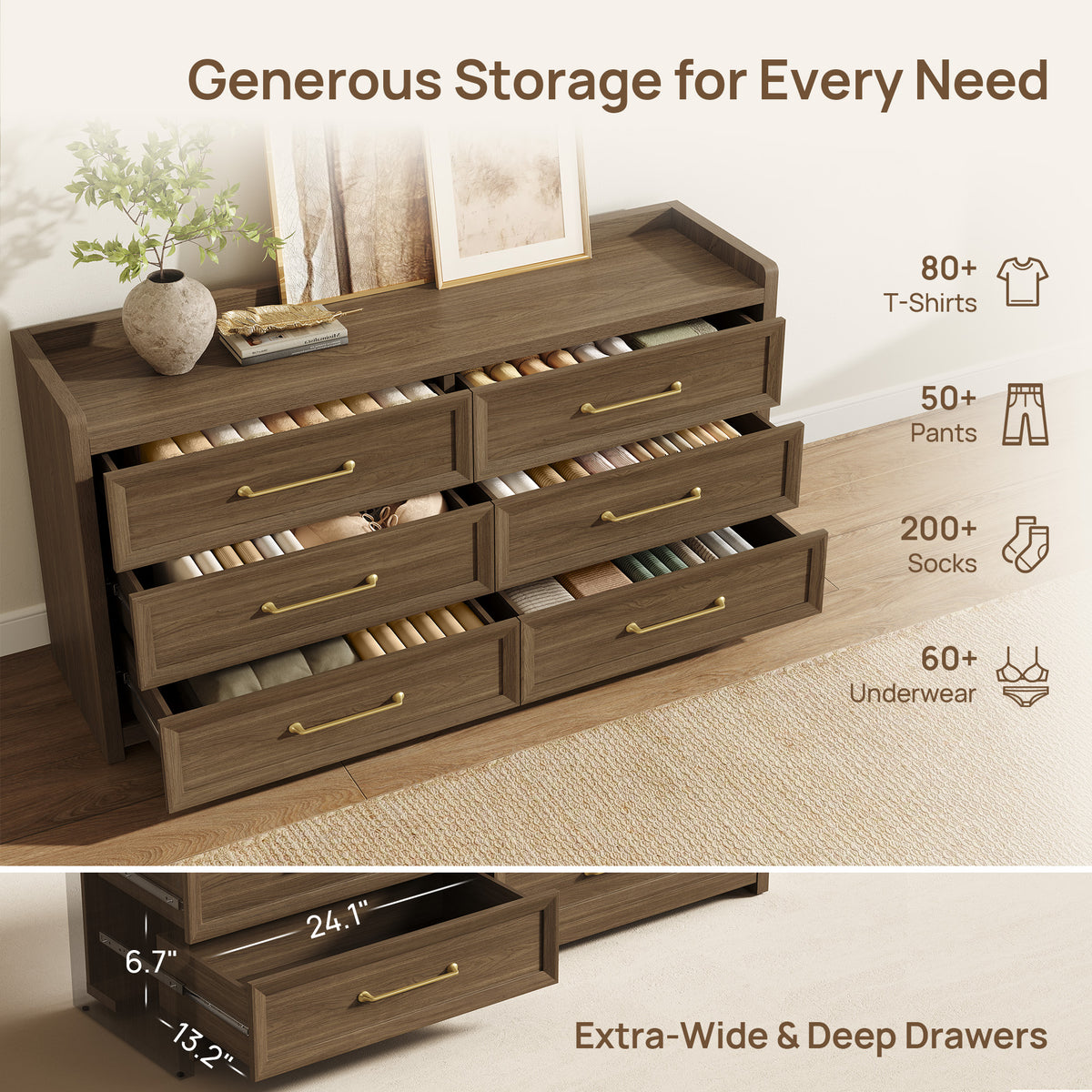 Helio Modern Dresser with 6-Drawer for Bedroom, Set of 2