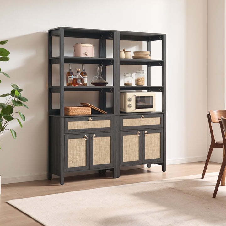 Terra Black Rattan Bookshelf, Set of 2