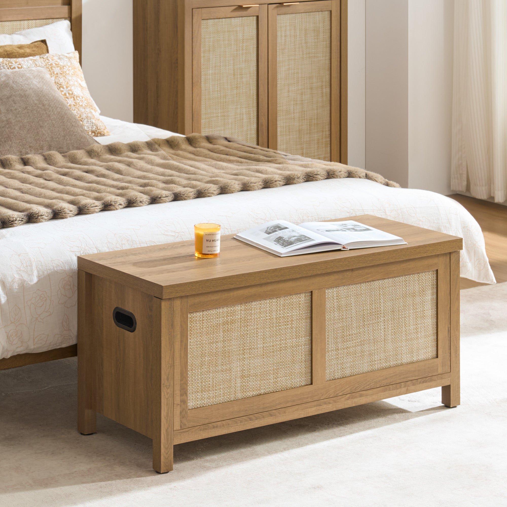 Savanna Flip-Open Rattan Shoe Bench