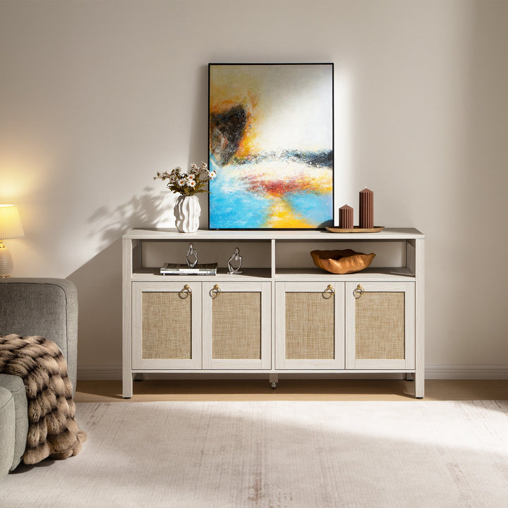 Terra White TV Stand for 65 Inch TV - 1 Piece - Carbon Cherry