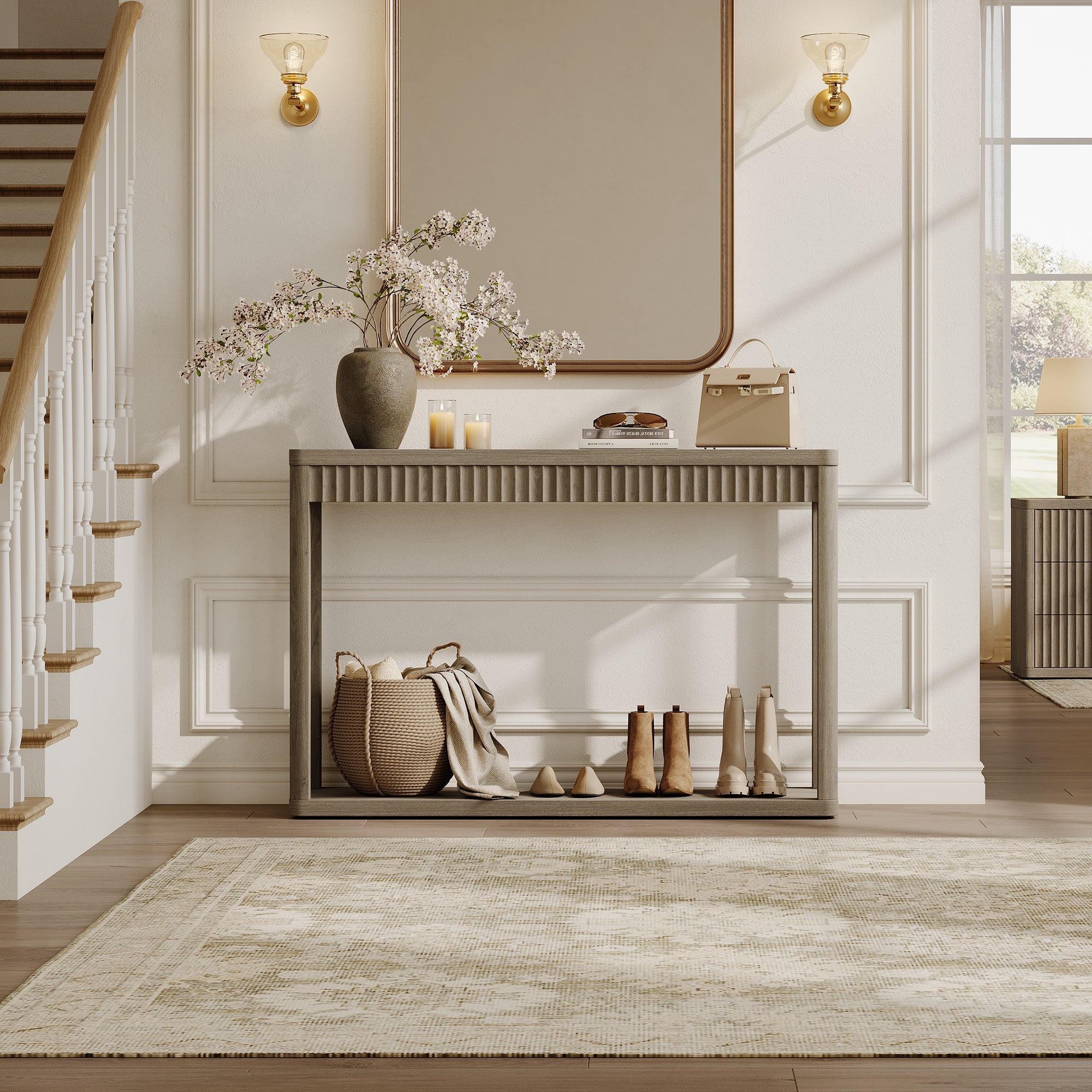 Cas Fluted 2-Tier Console Table, 47.3-Inch Wide