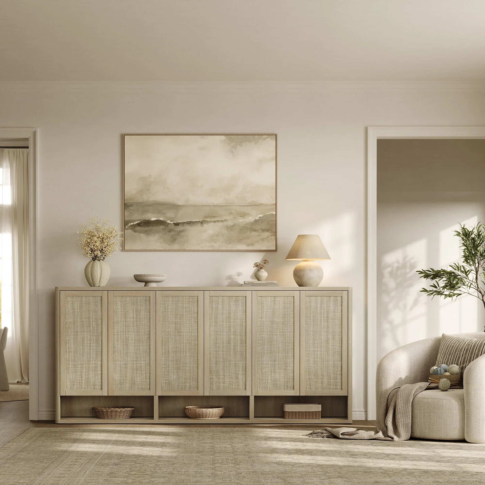 Zura Modern 3-Piece Rattan Shoe Cabinet