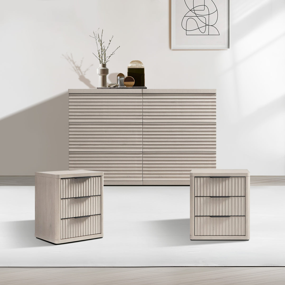 Stria 6-Drawer Dresser and Cas 3-Drawer Nightstand Set