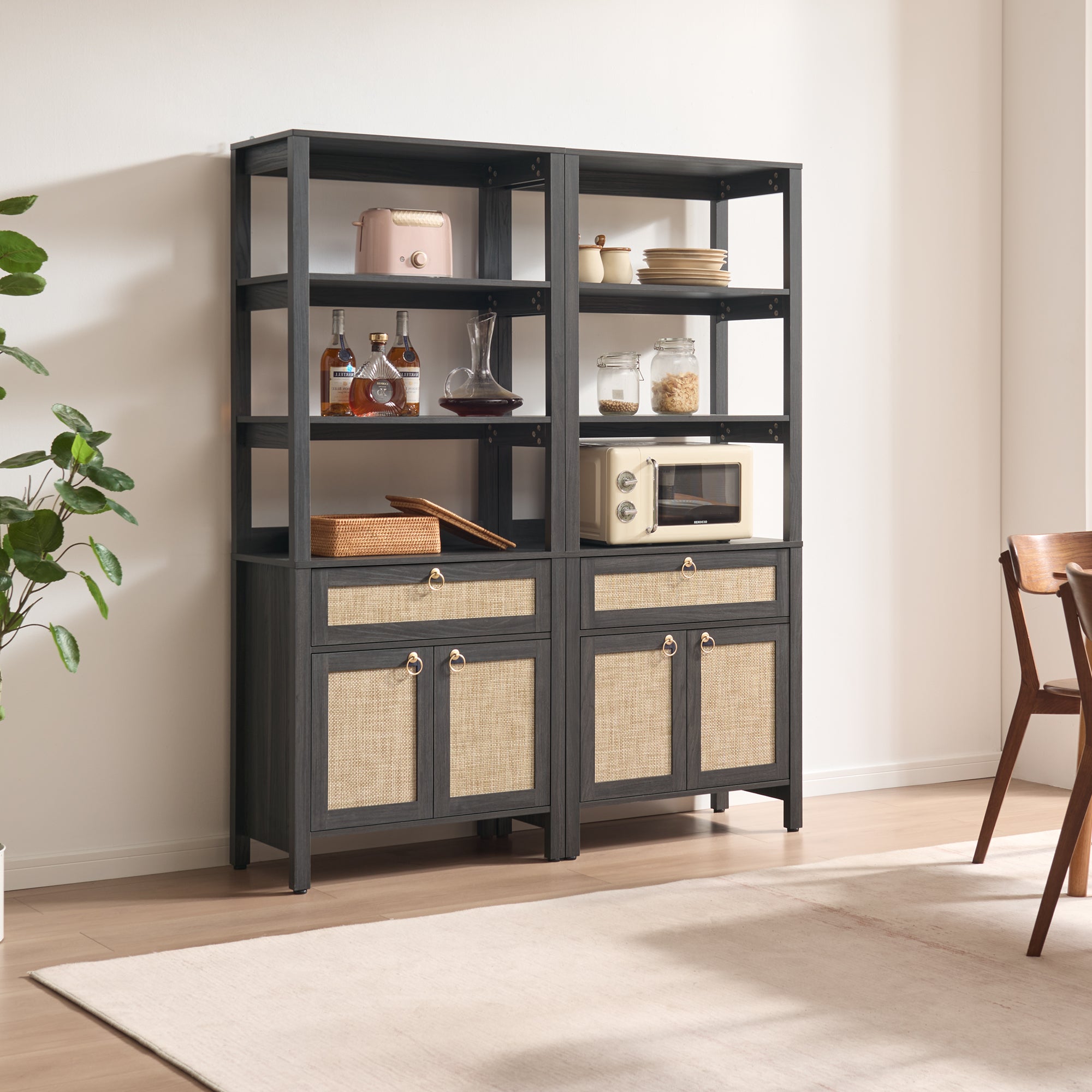 Terra Black Rattan Bookshelf, Large Storage
