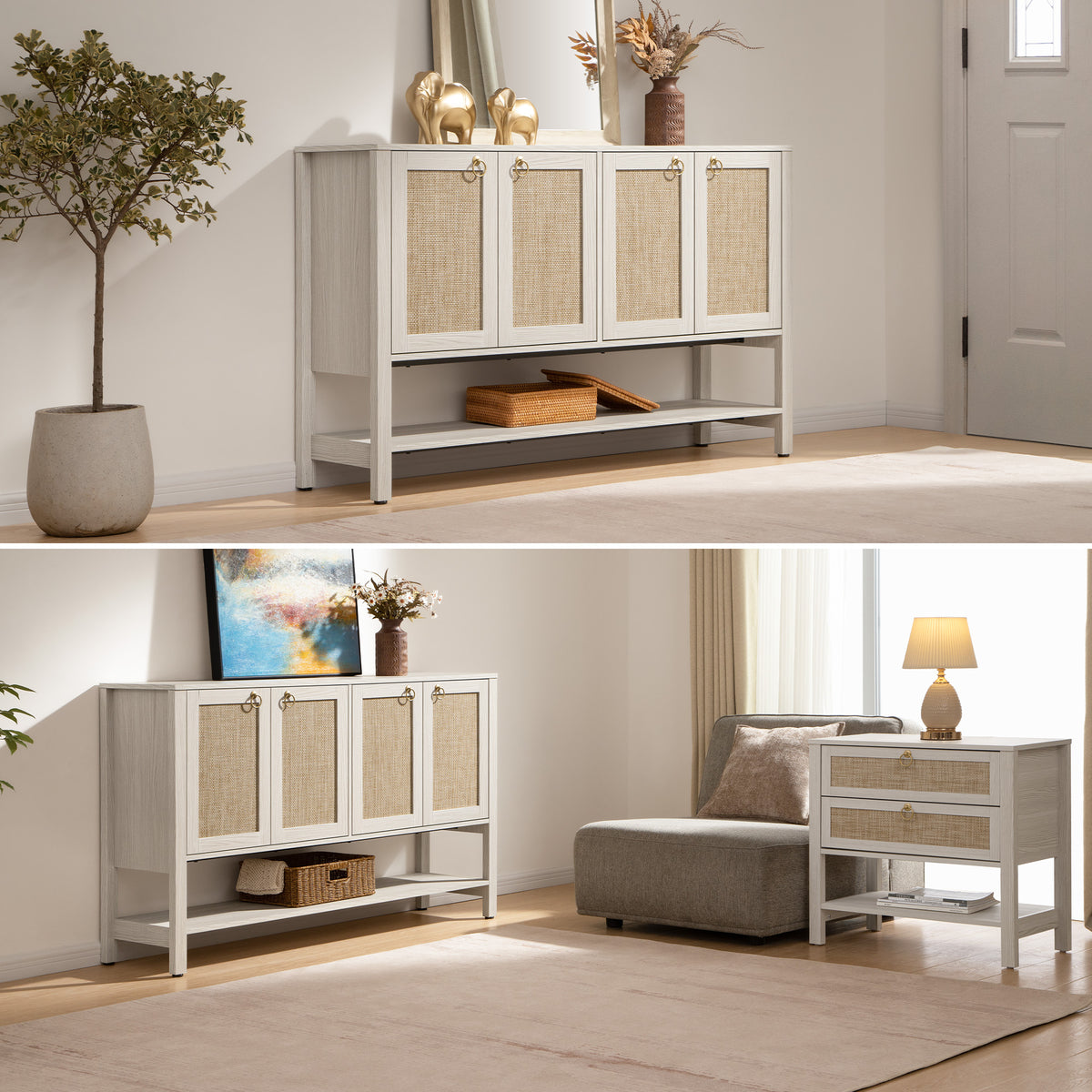 Terra TV Stand, 4 Doors, White Cream Oak