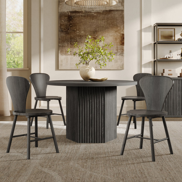 Cas Modern Solid-Wood Dining Chairs, Fluted Style