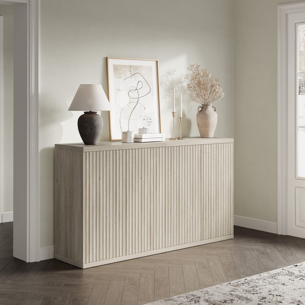 Stria Sideboard Cabinet with 2 Doors, Straight Edge