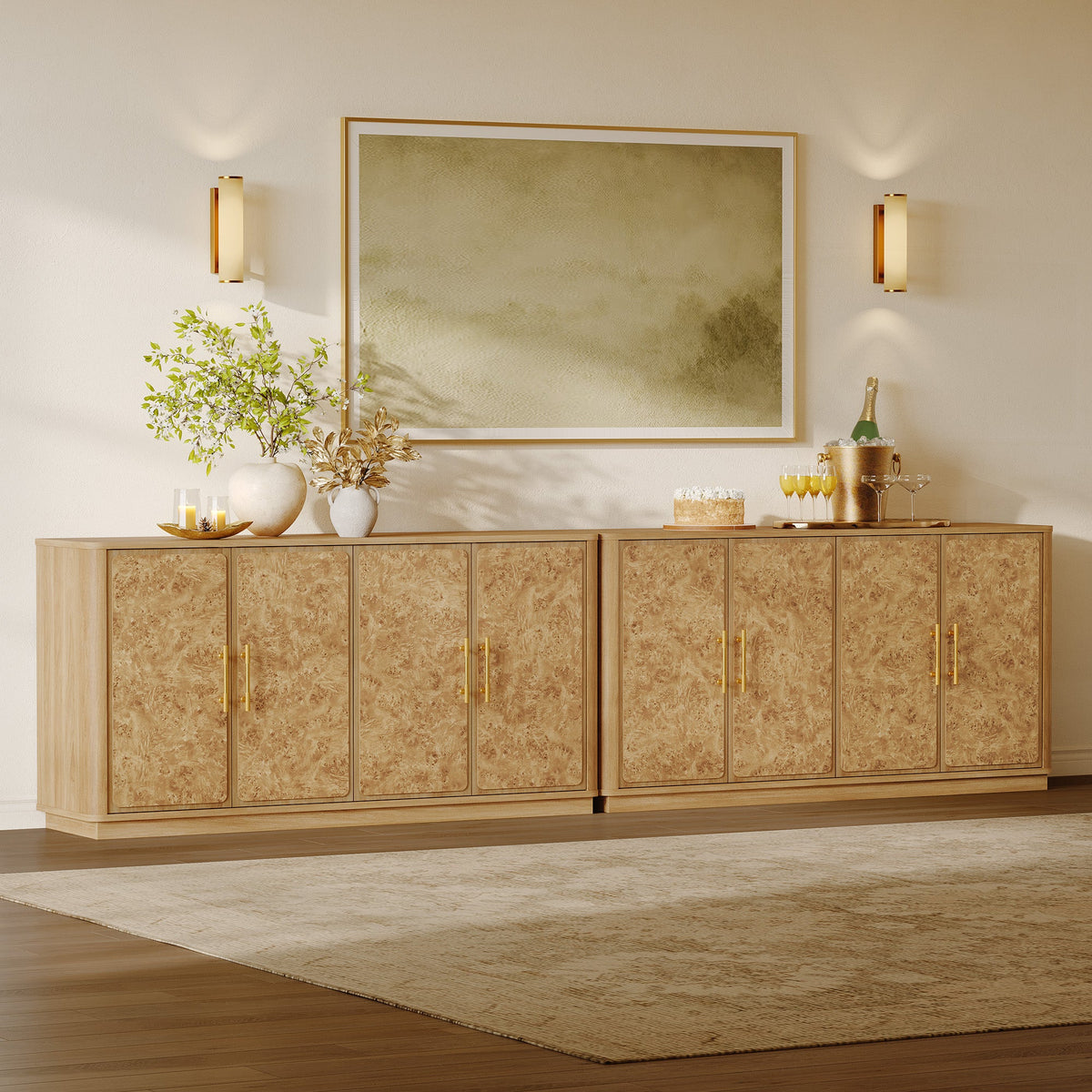 Burluxe Modern Sideboard Cabinet with Doors, Set of 2