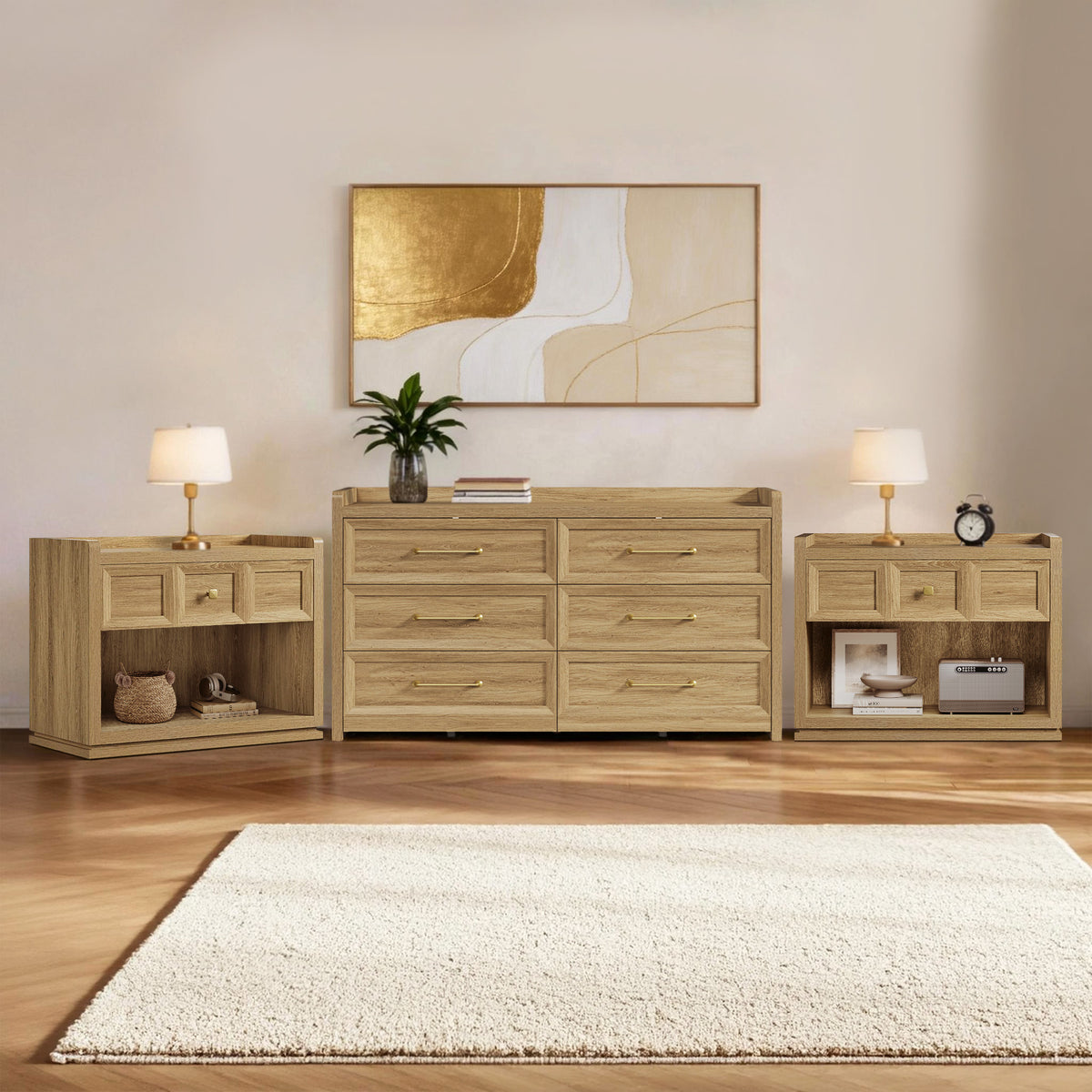 Helio Bedroom Dresser and Nightstands Set, 6-Drawer