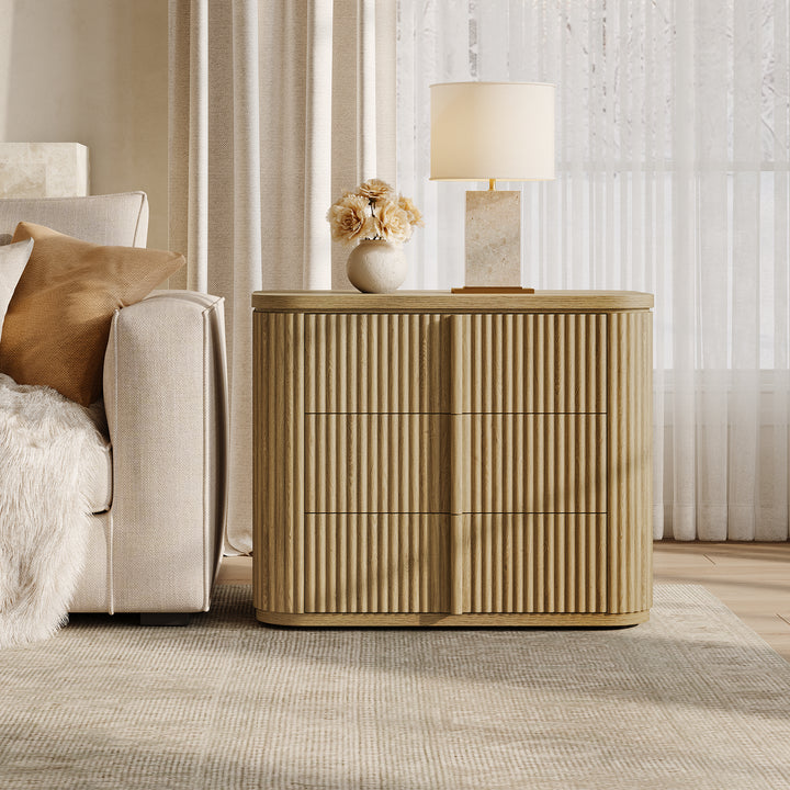 Ripple 3-Drawer Nightstand, Solid Wood Handle