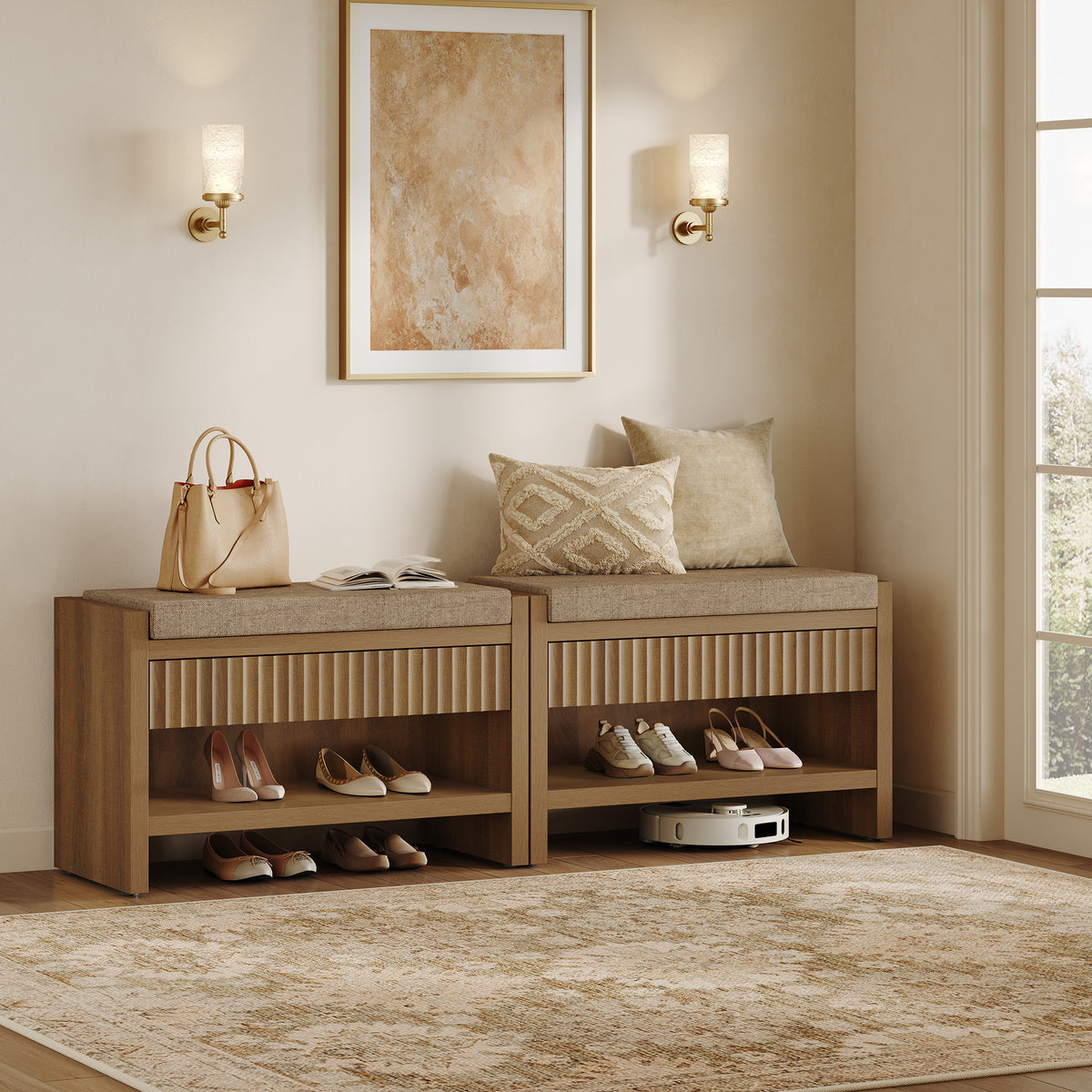 Prelude Upholstered Shoe Storage Bench for Entryway