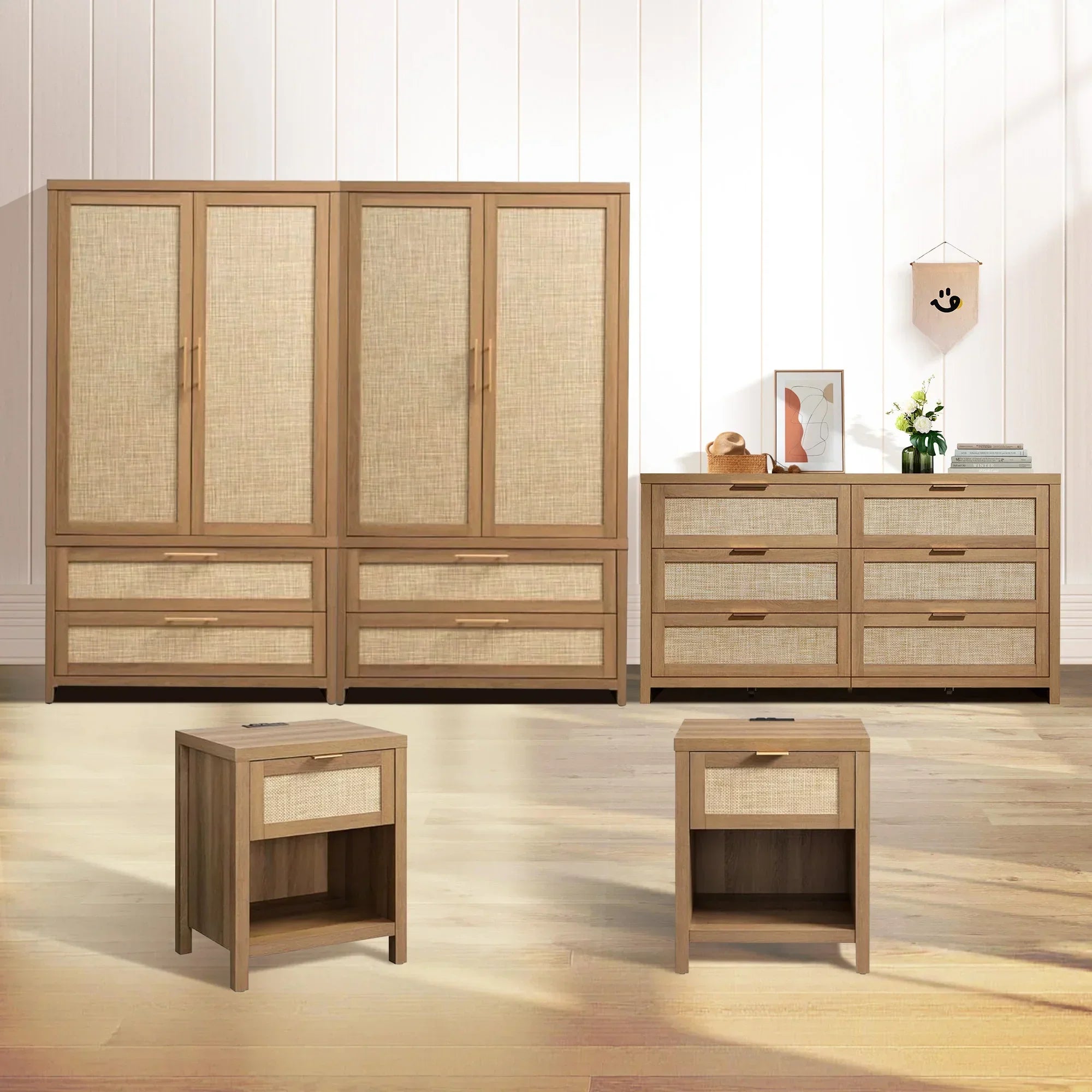 Savanna Dresser, Wardrobe and Nightstands with Charger Set