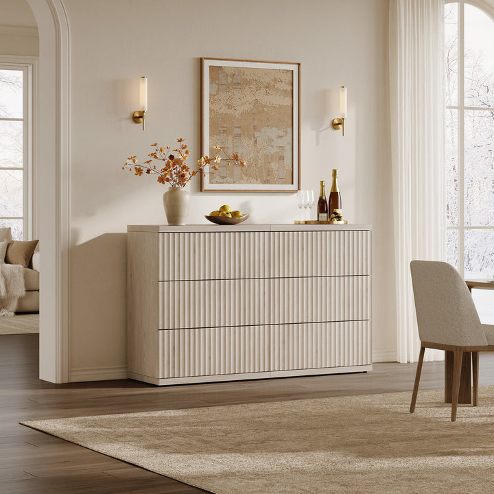 Stria Fluted Sideboard Cabinet with Storage, 3 Drawers, Set of 2