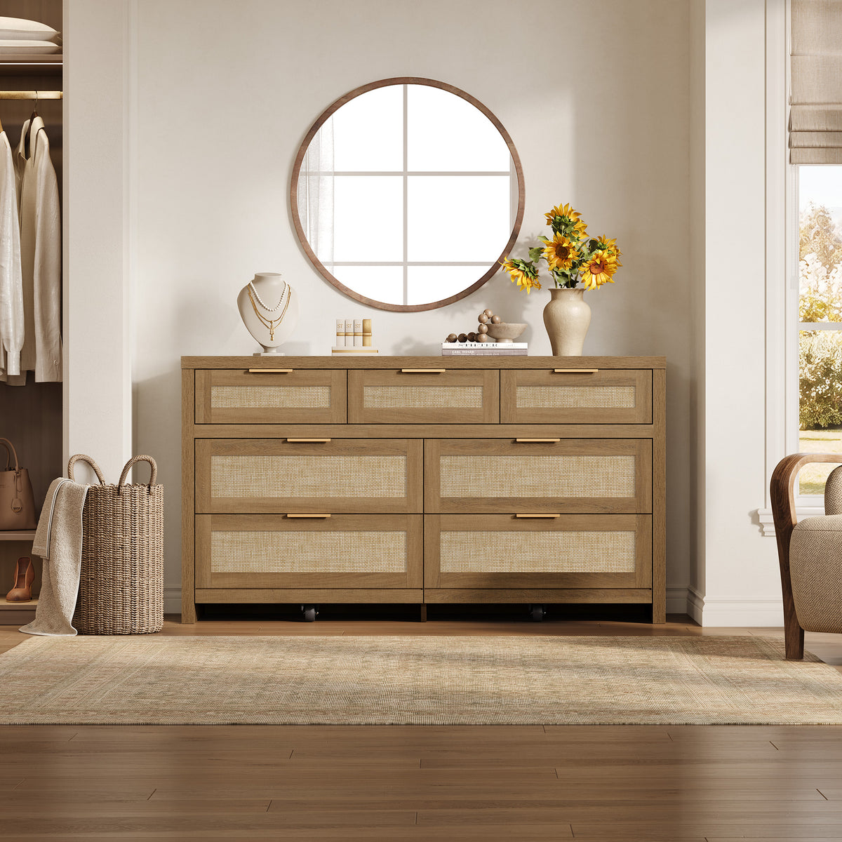 Savanna Rattan 7-Drawer Dresser for Bedroom Storage