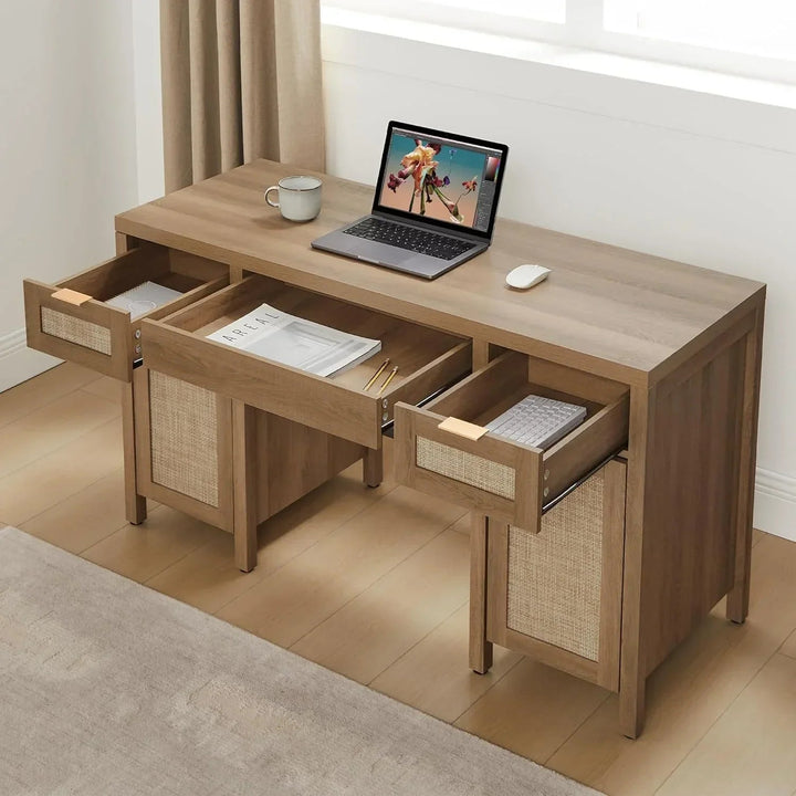 Savanna Rattan Vanity Table with Doors, Set of 2