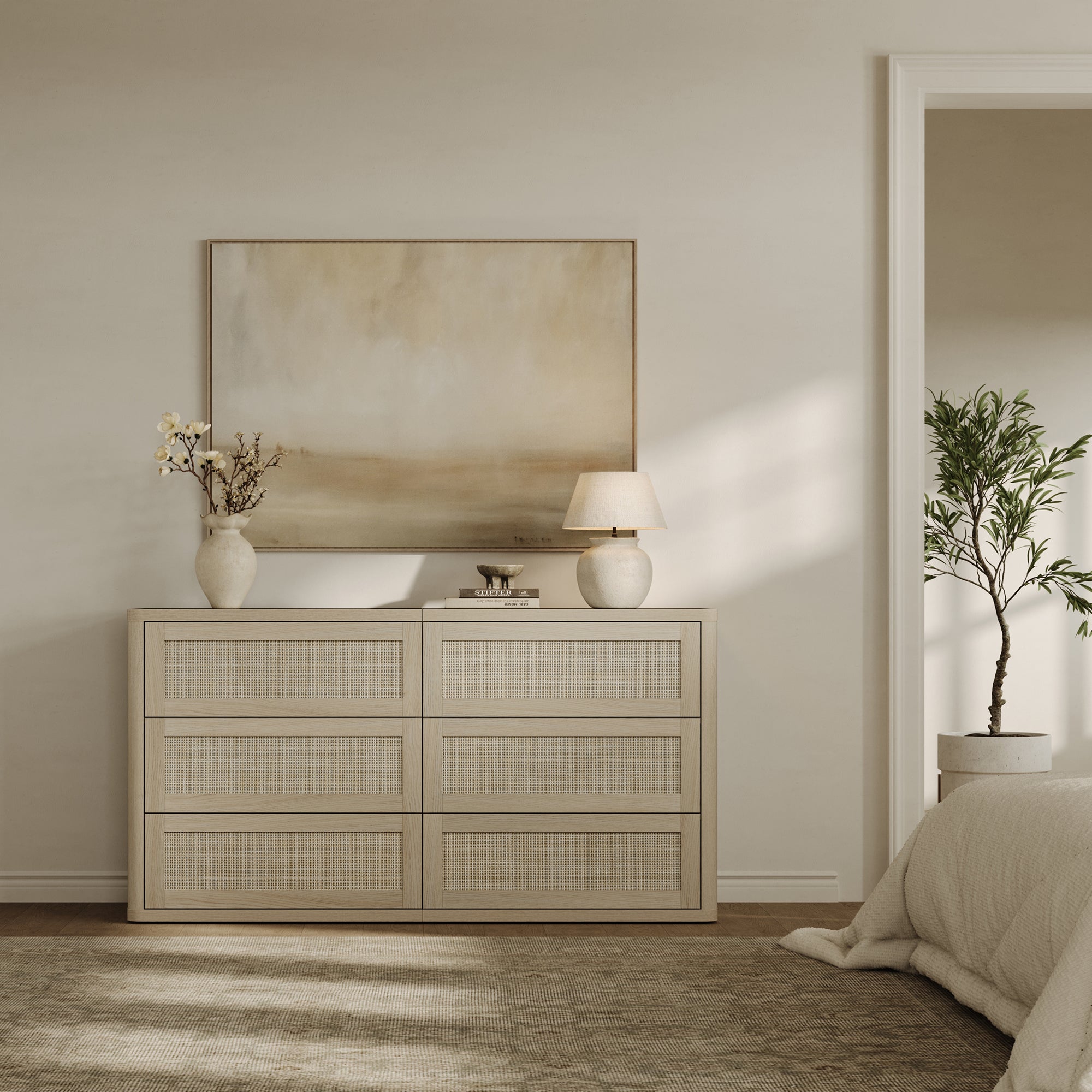 Zura Rattan Dresser and Nightstand with Drawer Set