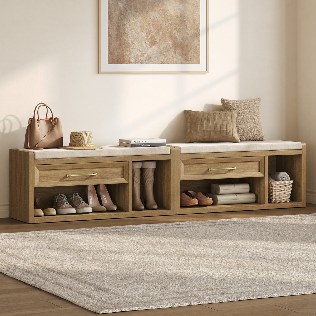 Helio Shoe Bench with Drawer, Set of 2