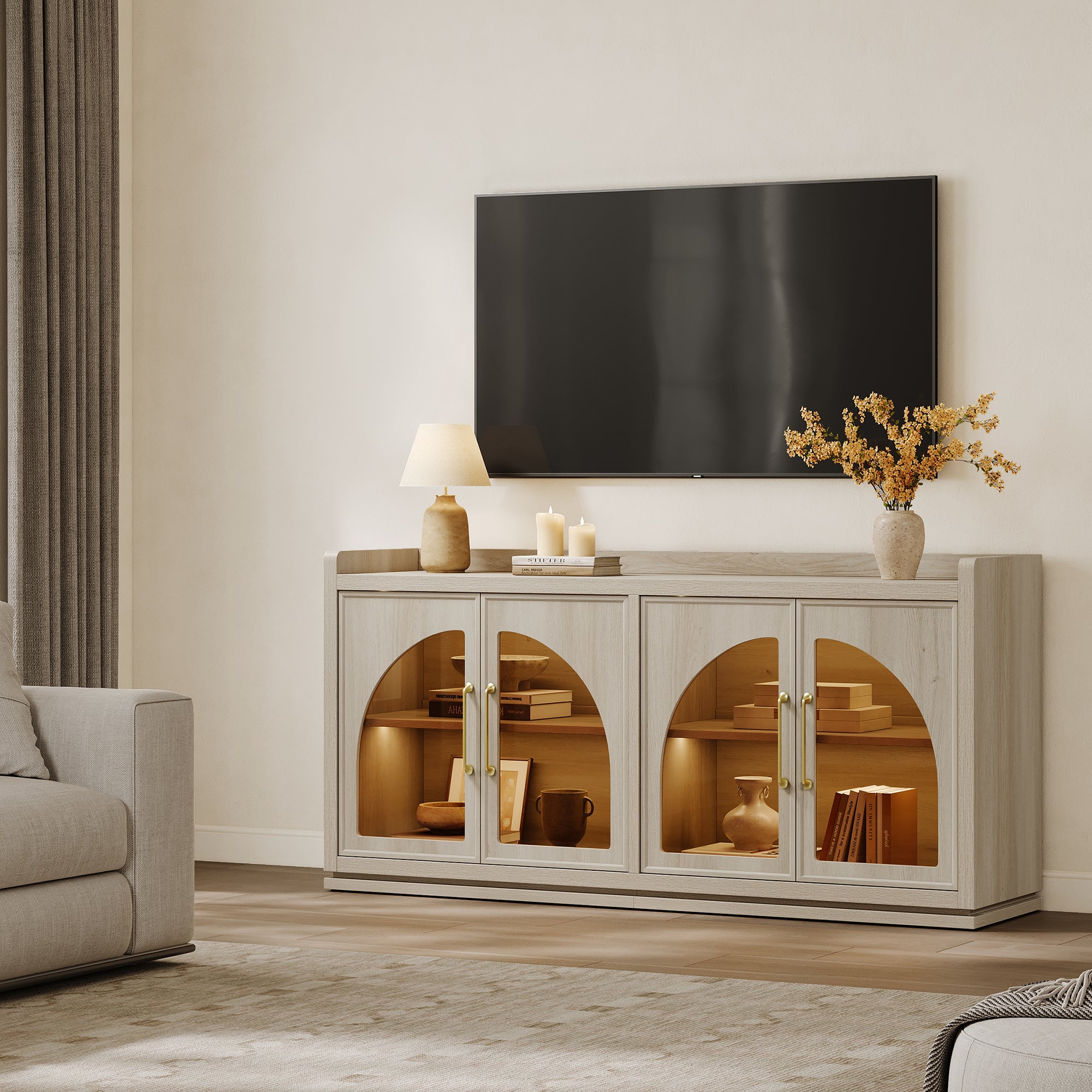 Helio Glass-Door Buffet Cabinet with Lights