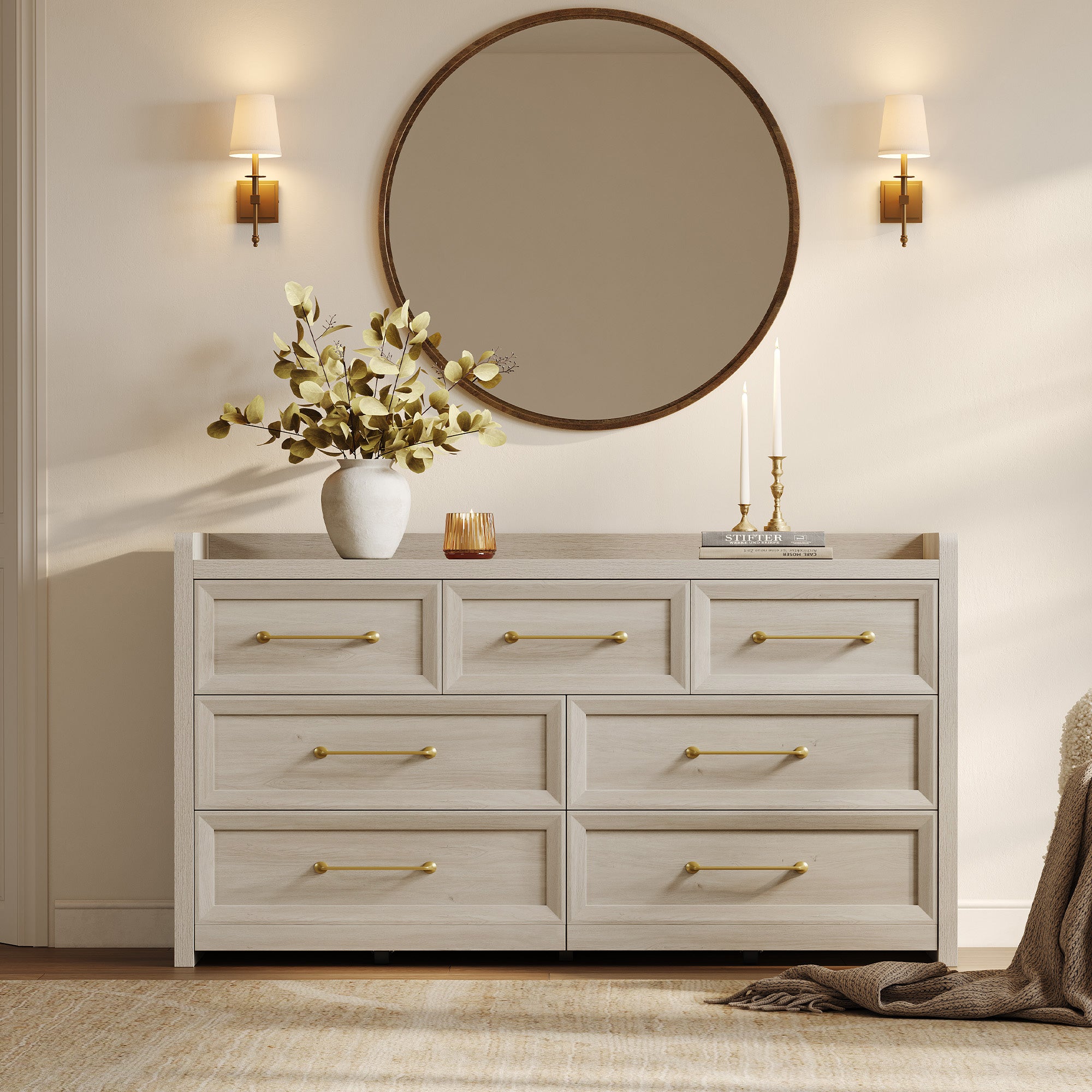 Helio White Dresser and Nightstands Set, Large Storage