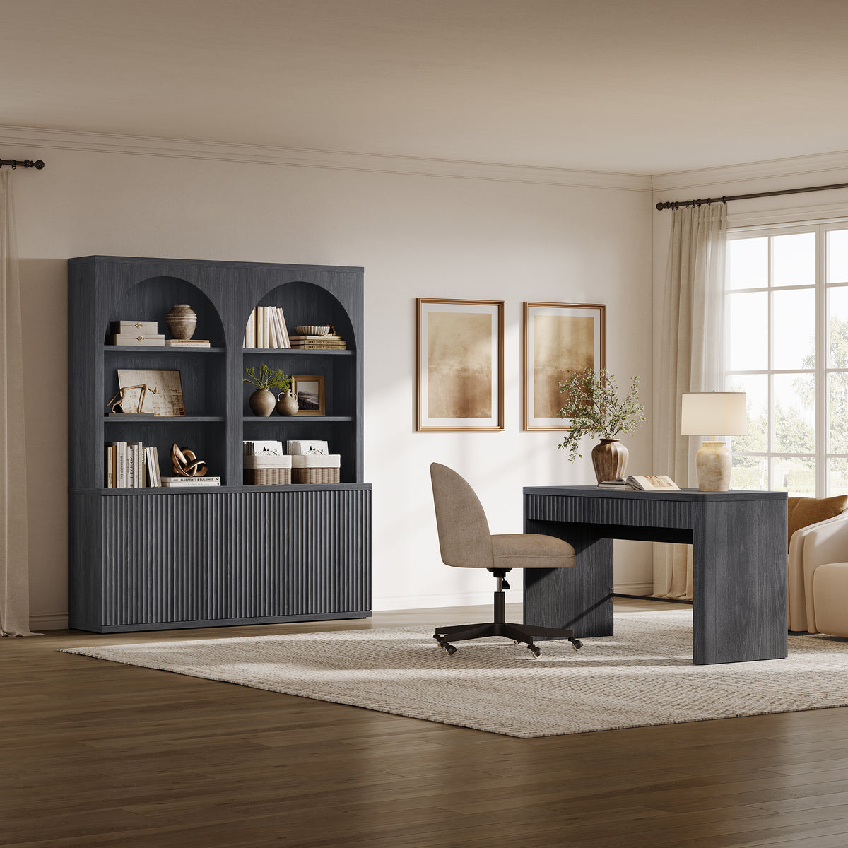 Stria 3-Tier Arched Bookcase, Fluted Style