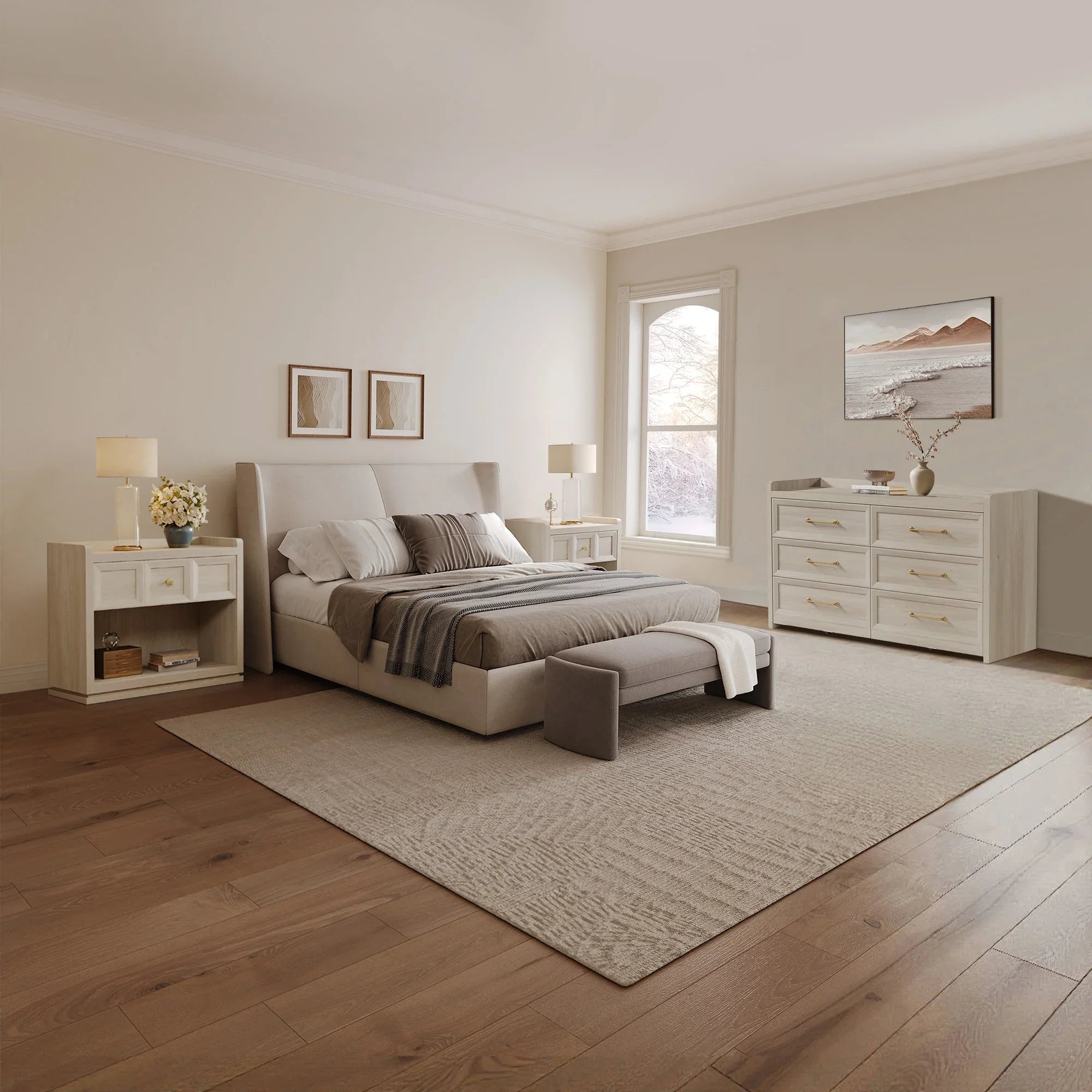 Helio 6-Drawer Dresser and Nightstands Set For Bedroom