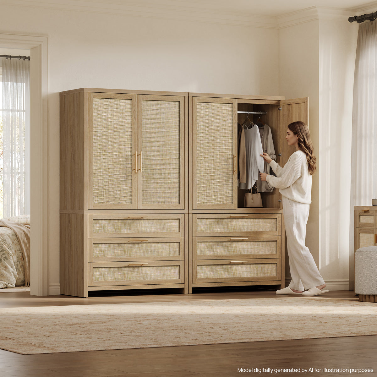 Savanna Rattan Wardrobe, Flexible Storage, Set of 2