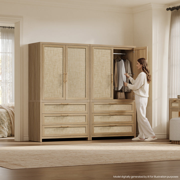 Savanna Rattan Wardrobe, Flexible Storage, Set of 2