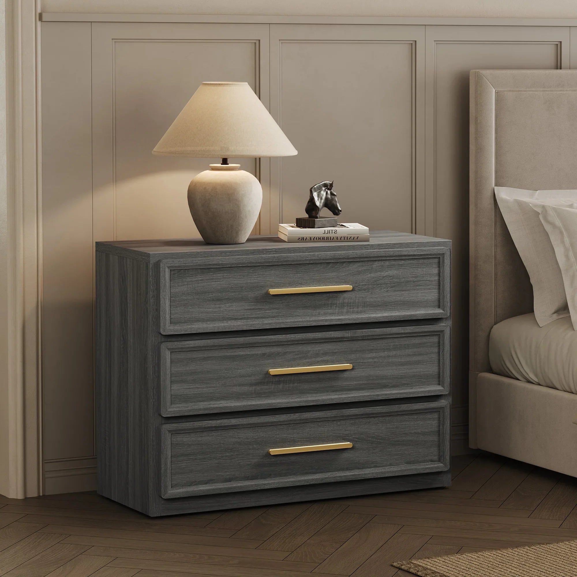 Crescent Modular 9 Drawers Dresser, 93.9 Inch Wide - Greige Oak - 3-Piece Set
