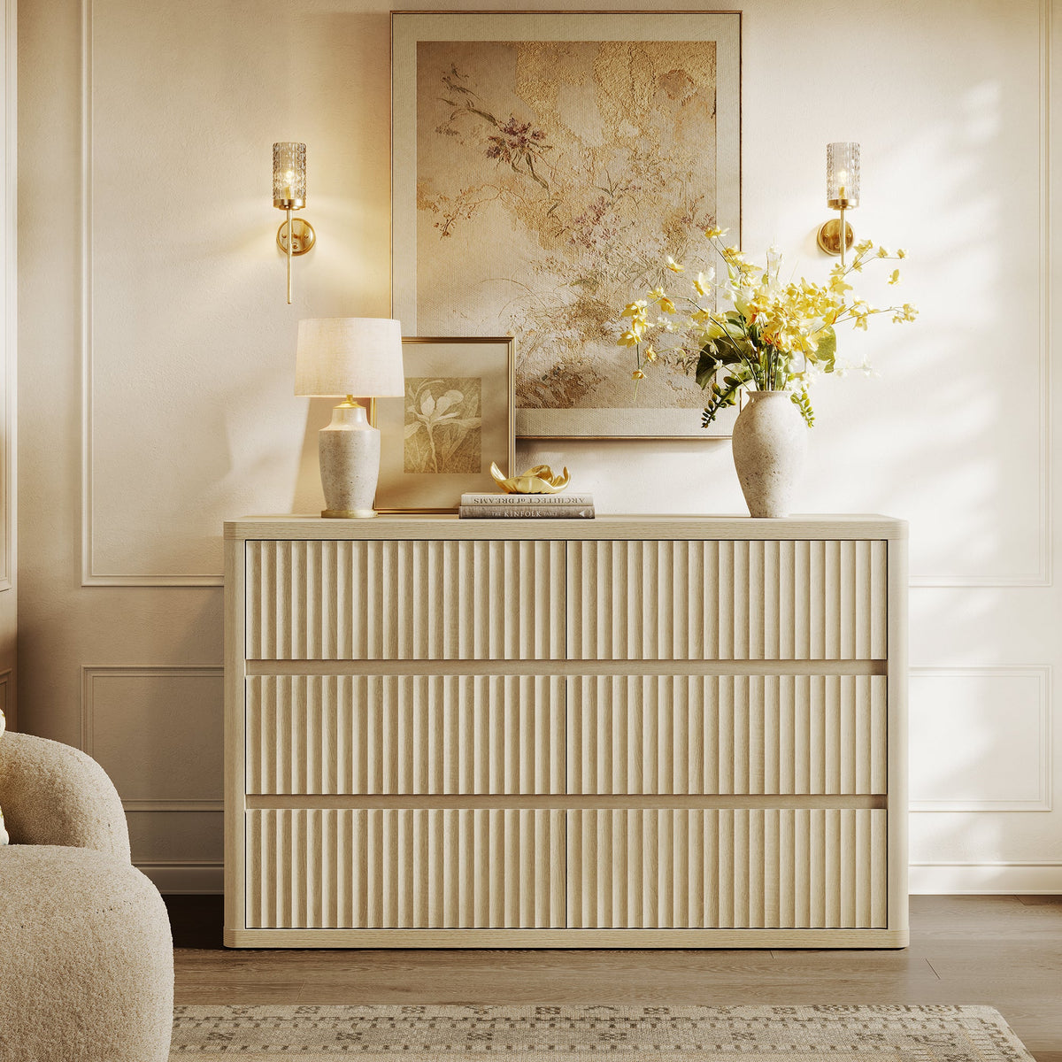 Cas 53.5'' Wide Chest of 6 Drawers for Bedroom, 2 Pieces