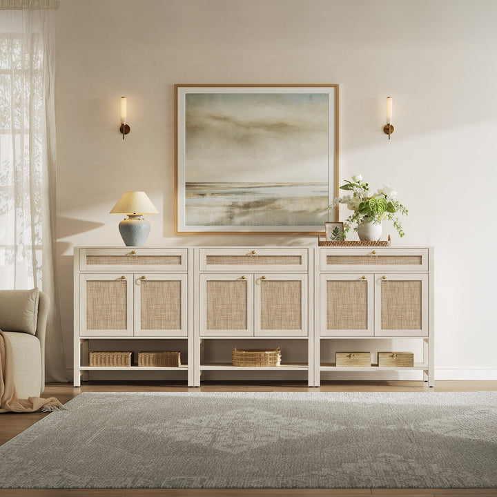 Terra Modern Sideboard, Flexible Storage - White Cream Oak - 3 Pieces