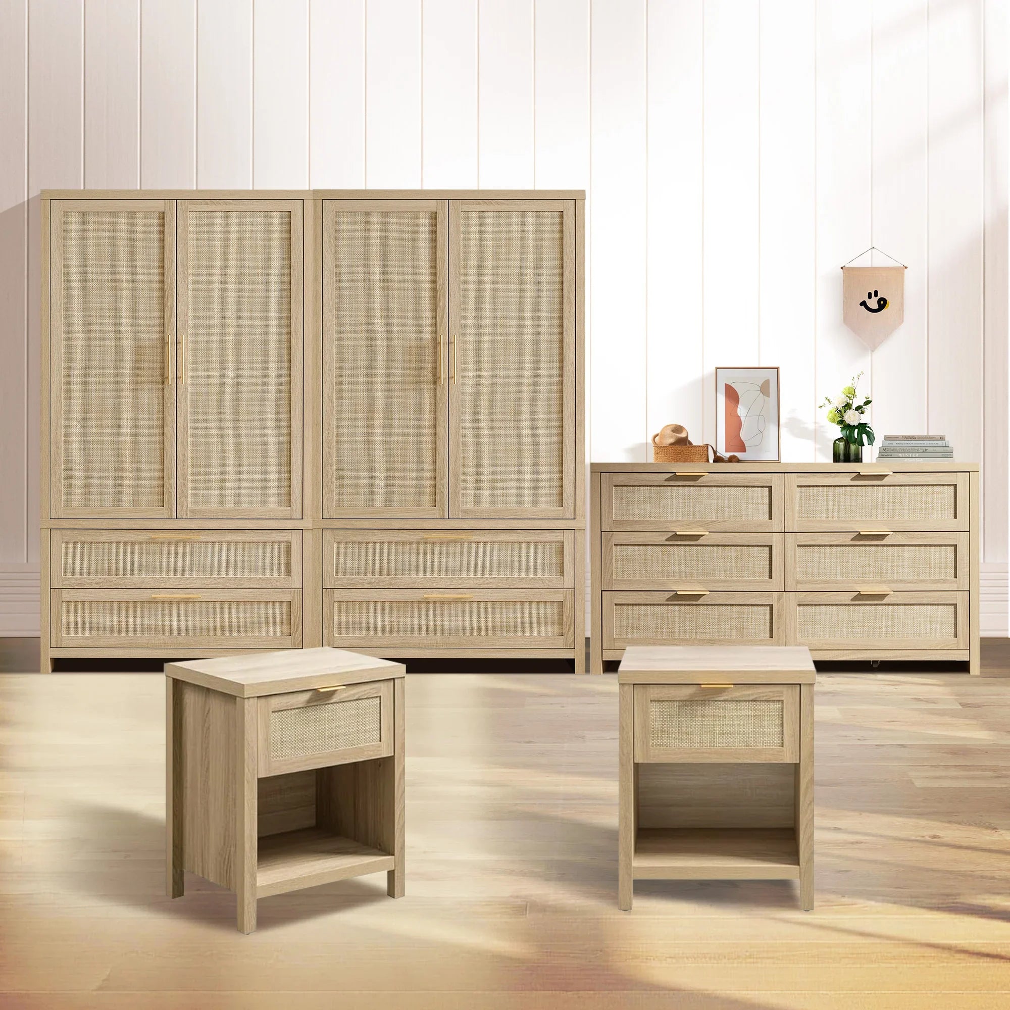 Savanna 6 Drawers Dresser, Wardrobe and Nightstands Set