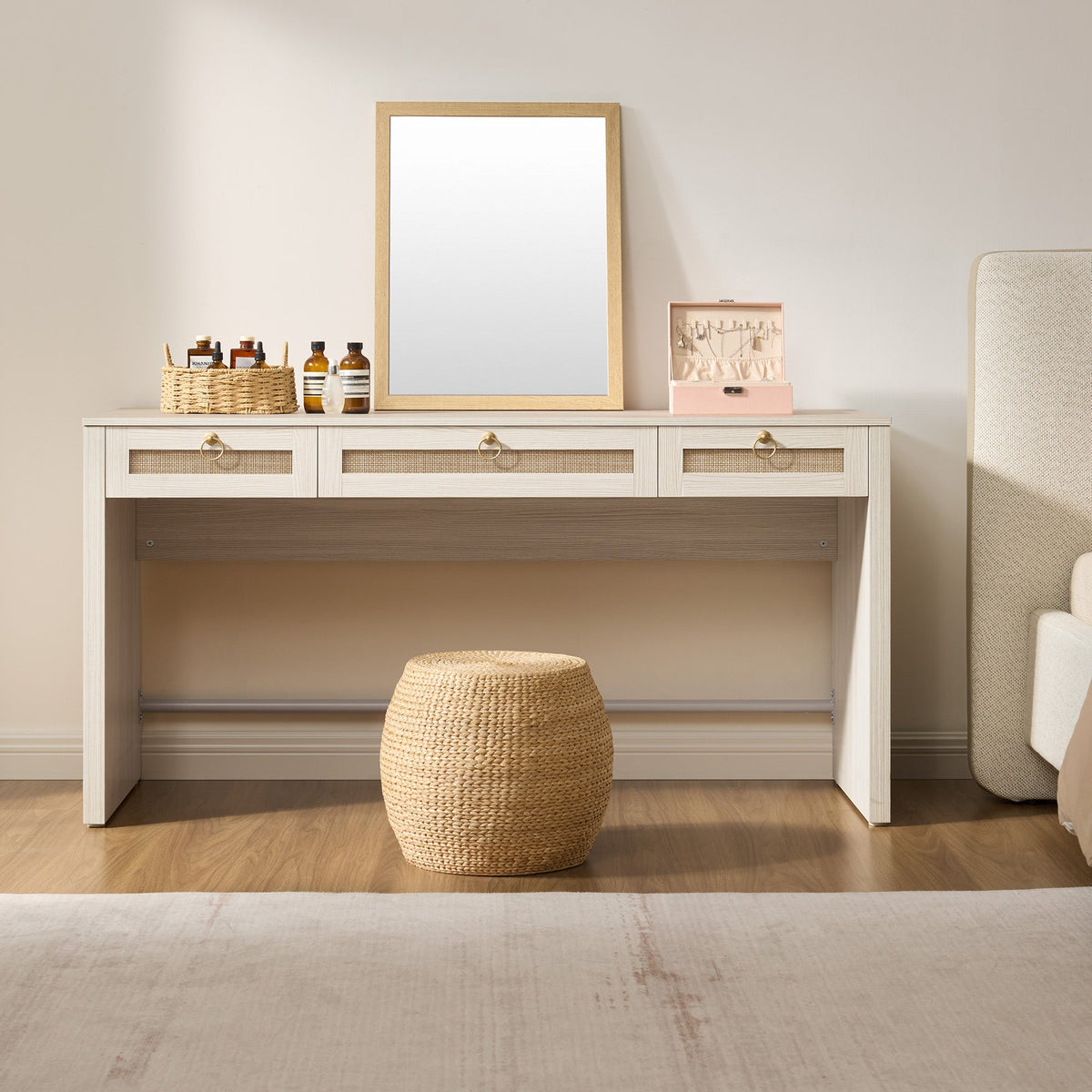 Terra Office Desk with 3 Drawers - White Cream Oak - 2 Pieces