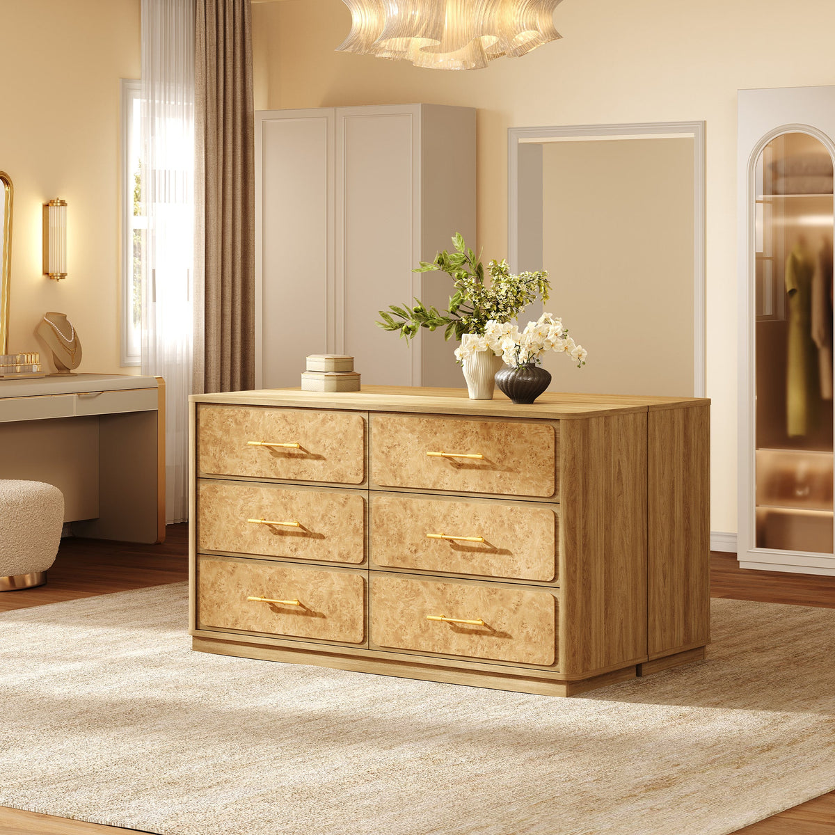 Burluxe Dresser with 6 Drawers, Large Storage, Set of 2
