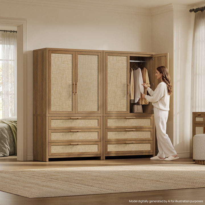 Savanna Rattan 71'' Tall Wardrobe with Drawers, Set of 2