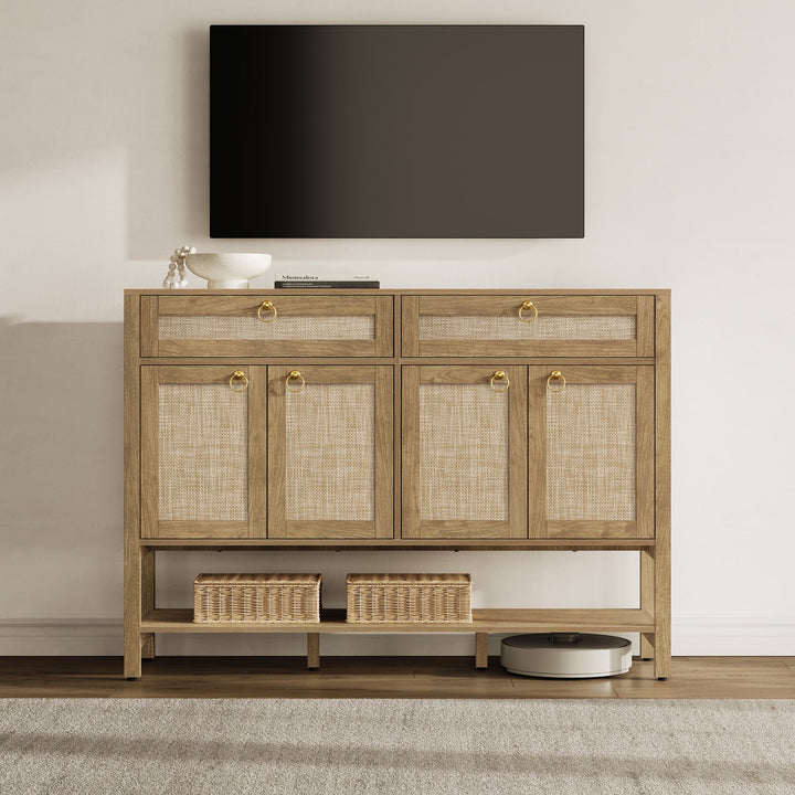 Terra Rattan Sideboard Cabinet, Modern Storage - Carbon Cherry - 2 Pieces